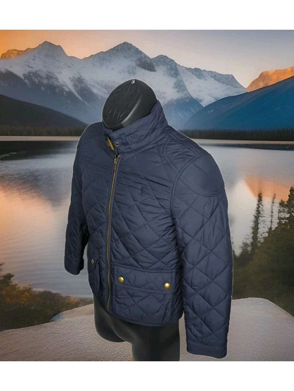 POLO RALPH LAUREN Quilted Jacket Girls Kid Medium 8-10 Navy Equestrian Barn Coat